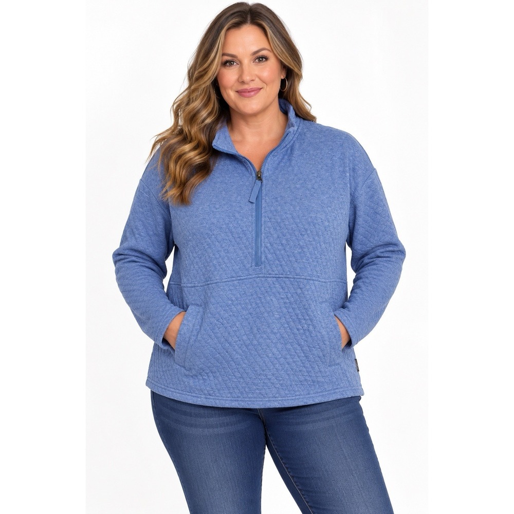 Eddie Bauer Women L Blue Quilted 1/4 Zip Pullover Sweatshirt Cotton Blend